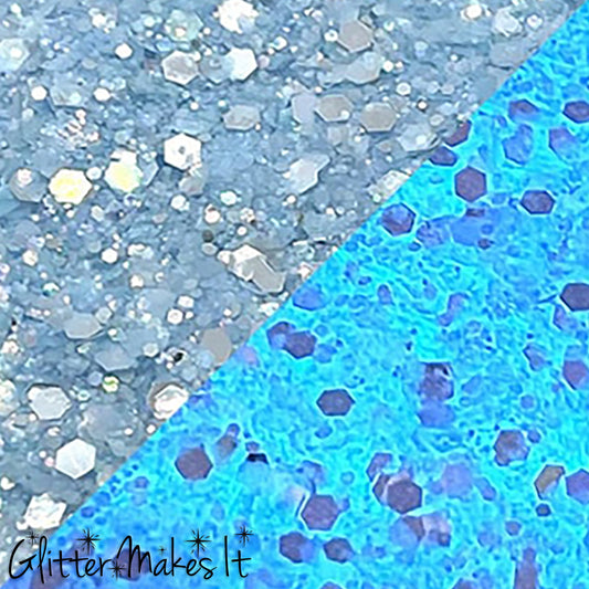 Blue to Blue Glow In The Dark Glitter - Em & Kat Glitter Factory